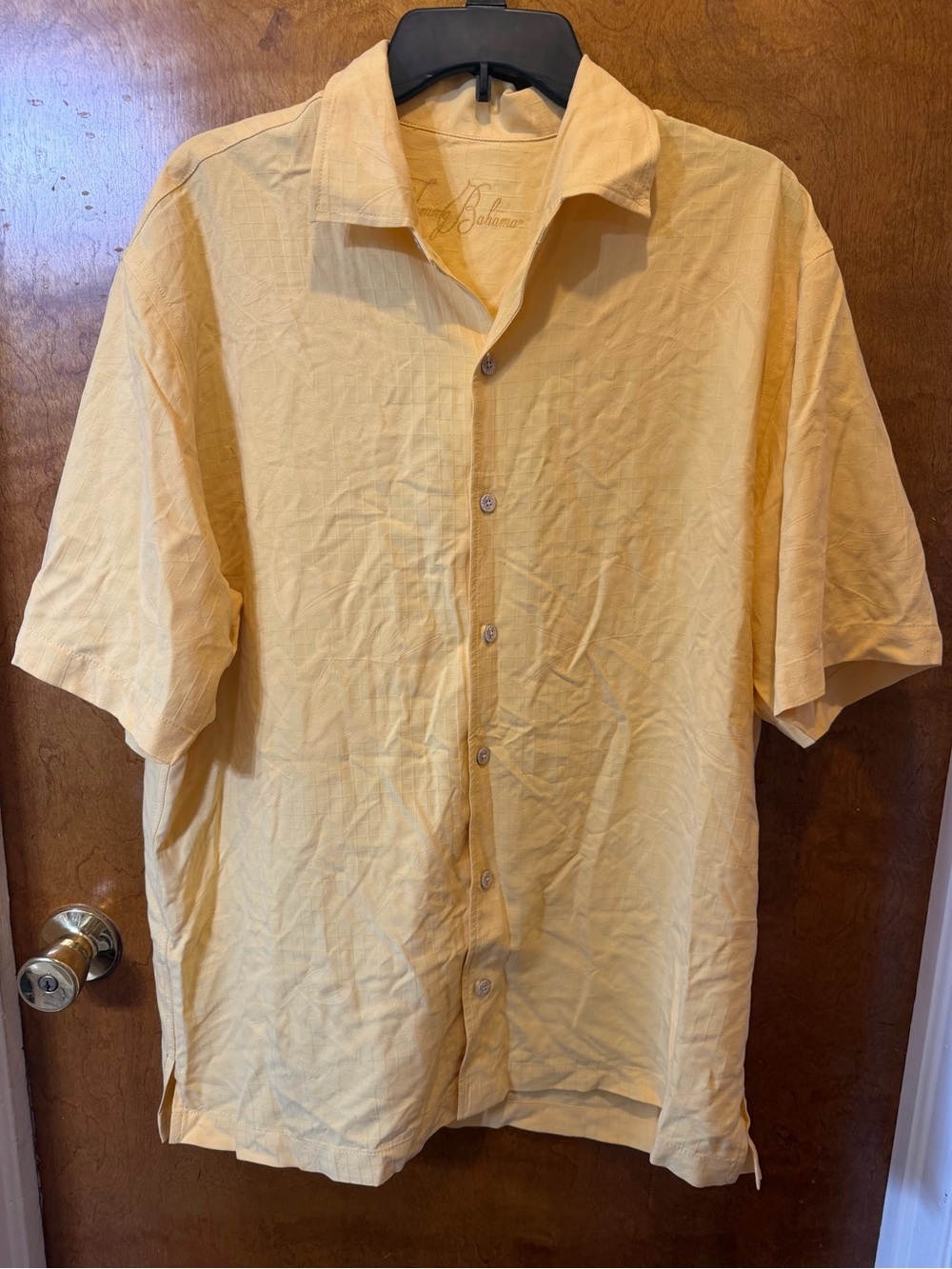 Tommy Bahama Men's Solid Yellow Short Sleeve Button-Up Spread Collar Shirt L